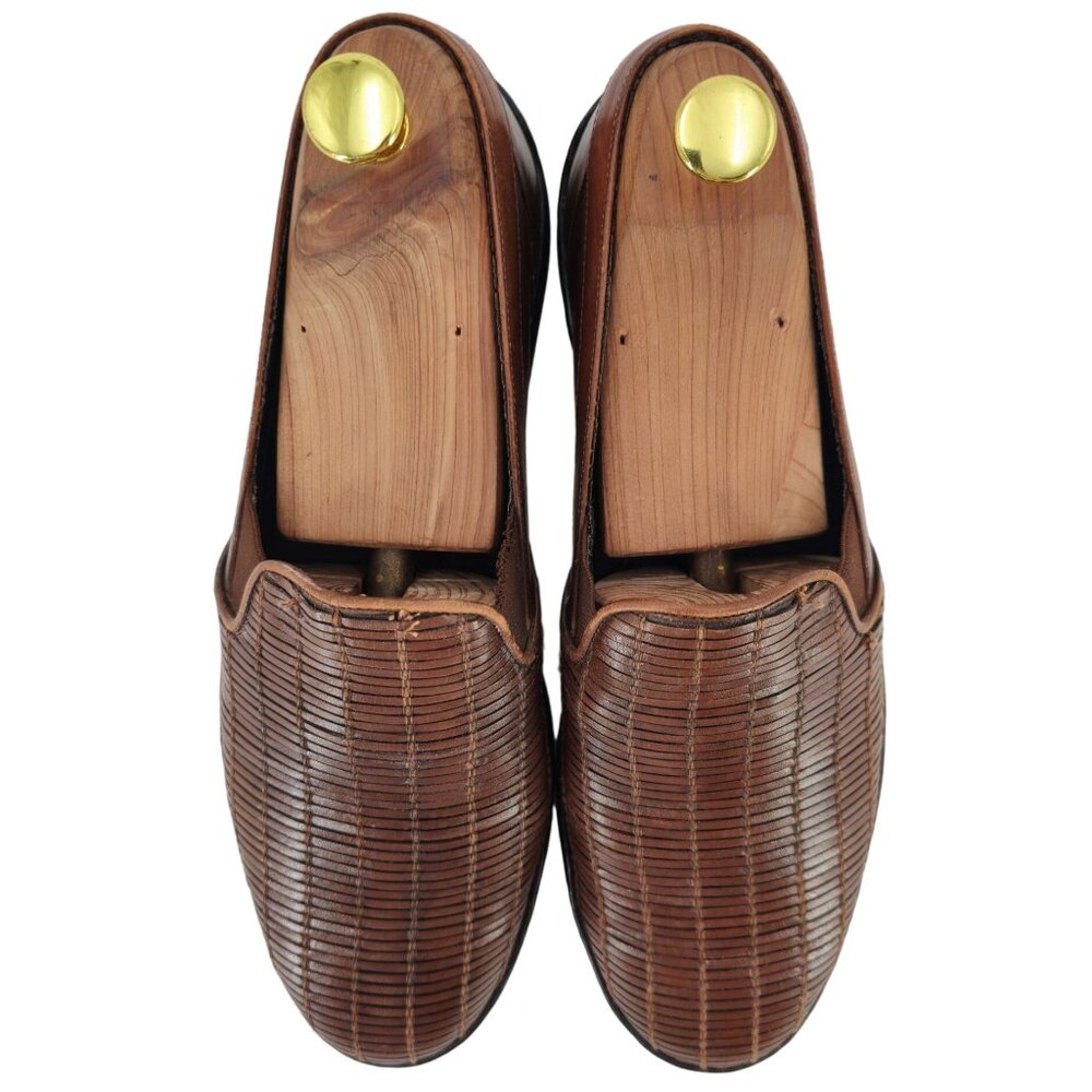 Vintage Bragano Italy Driving Casual Loafers Mens 8M Brown Basket Weave Slip-ons - Picture 2 of 11